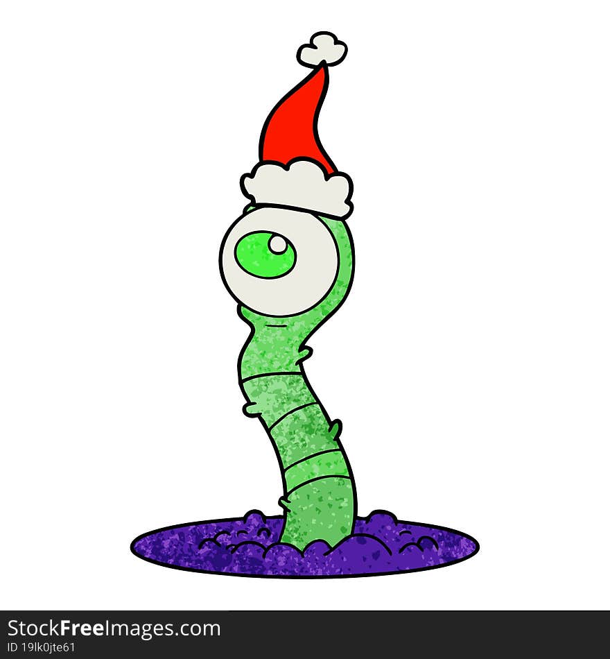 Textured Cartoon Of A Alien Swamp Monster Wearing Santa Hat