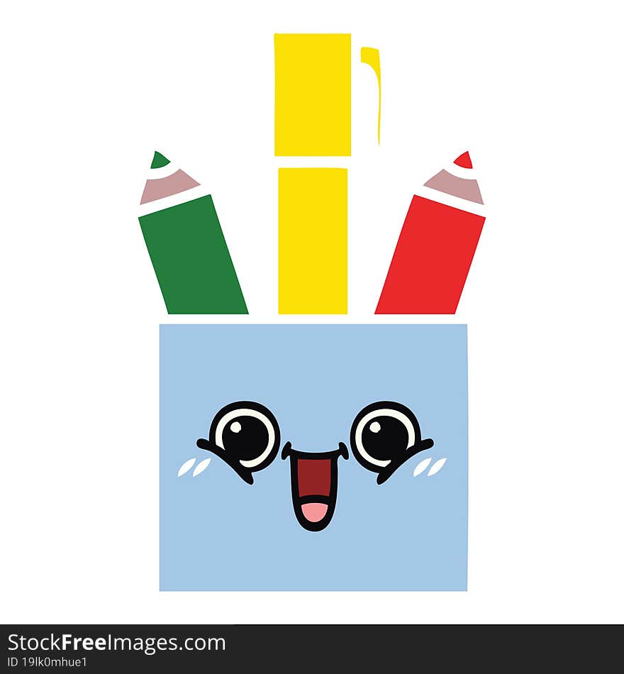 flat color retro cartoon of a pencil pot