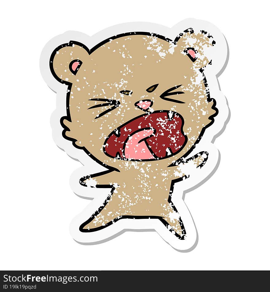 distressed sticker of a angry cartoon bear