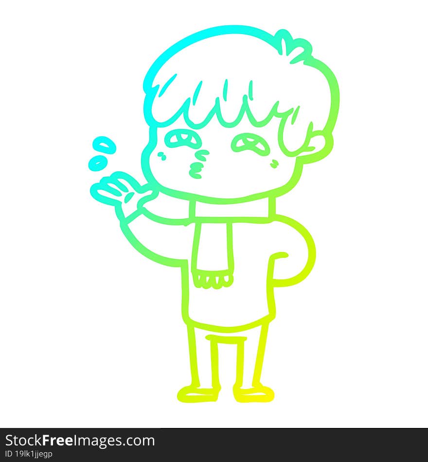 cold gradient line drawing cartoon curious man