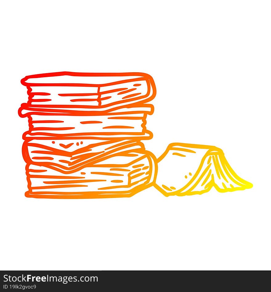 warm gradient line drawing pile of books