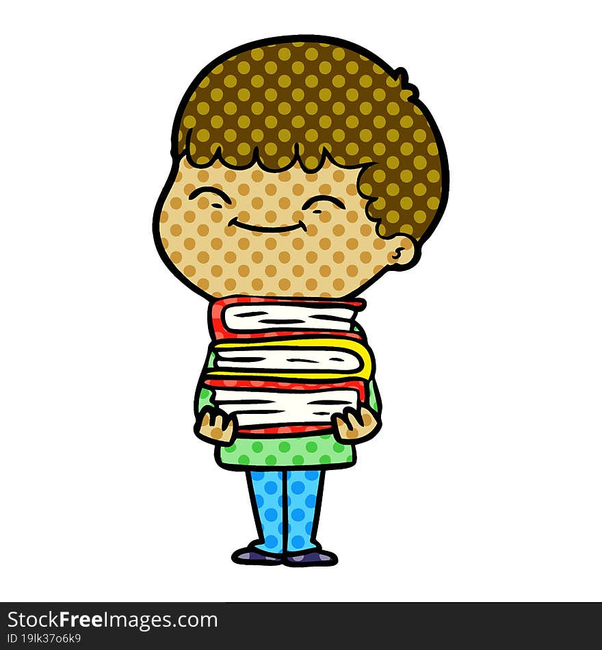 cartoon happy boy with books. cartoon happy boy with books