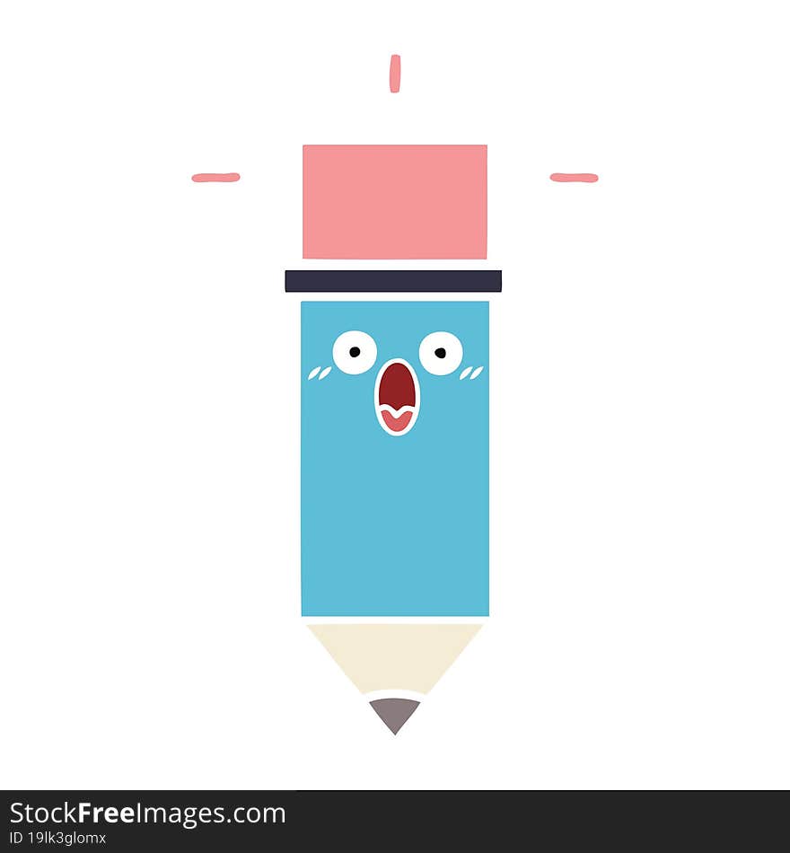 flat color retro cartoon pencil