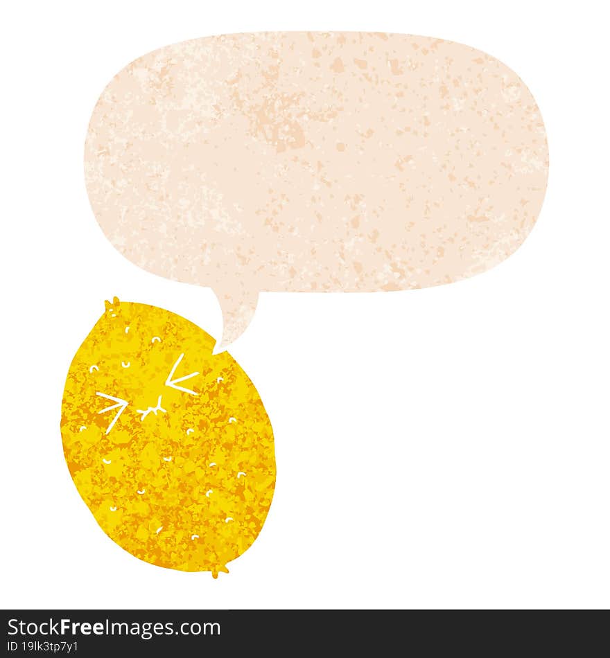 Cartoon Bitter Lemon And Speech Bubble In Retro Textured Style