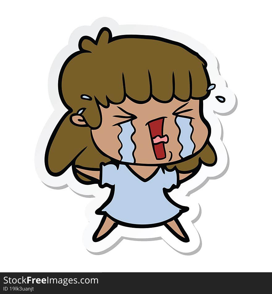 sticker of a cartoon woman crying