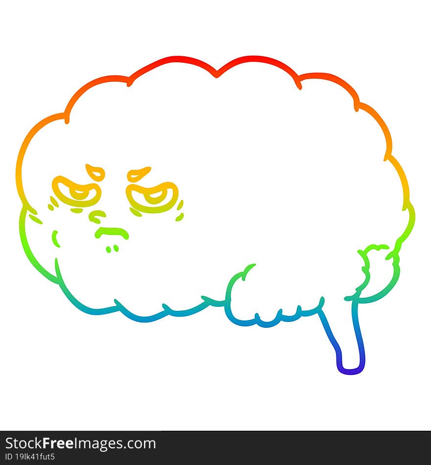 Rainbow Gradient Line Drawing Cartoon Angry Brain