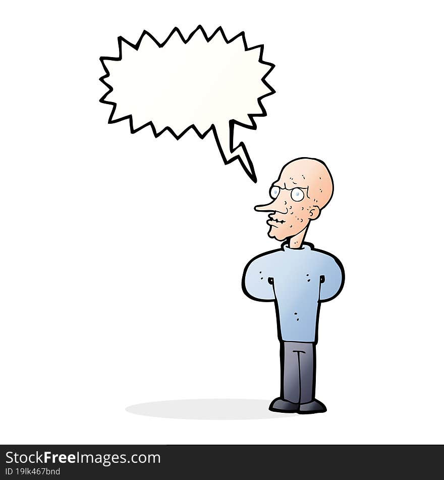 cartoon evil bald man with speech bubble