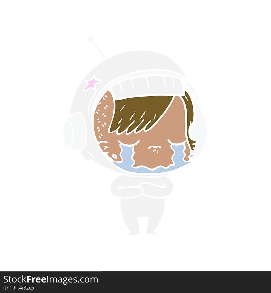 flat color style cartoon crying astronaut girl