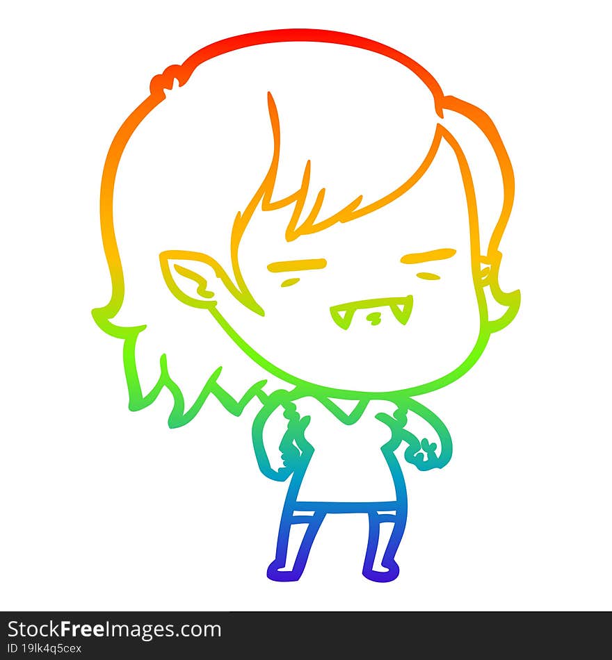 rainbow gradient line drawing cartoon undead vampire girl