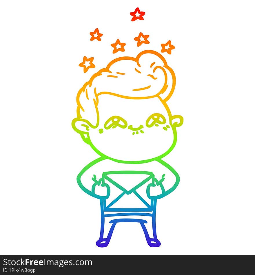 rainbow gradient line drawing of a cartoon excited man