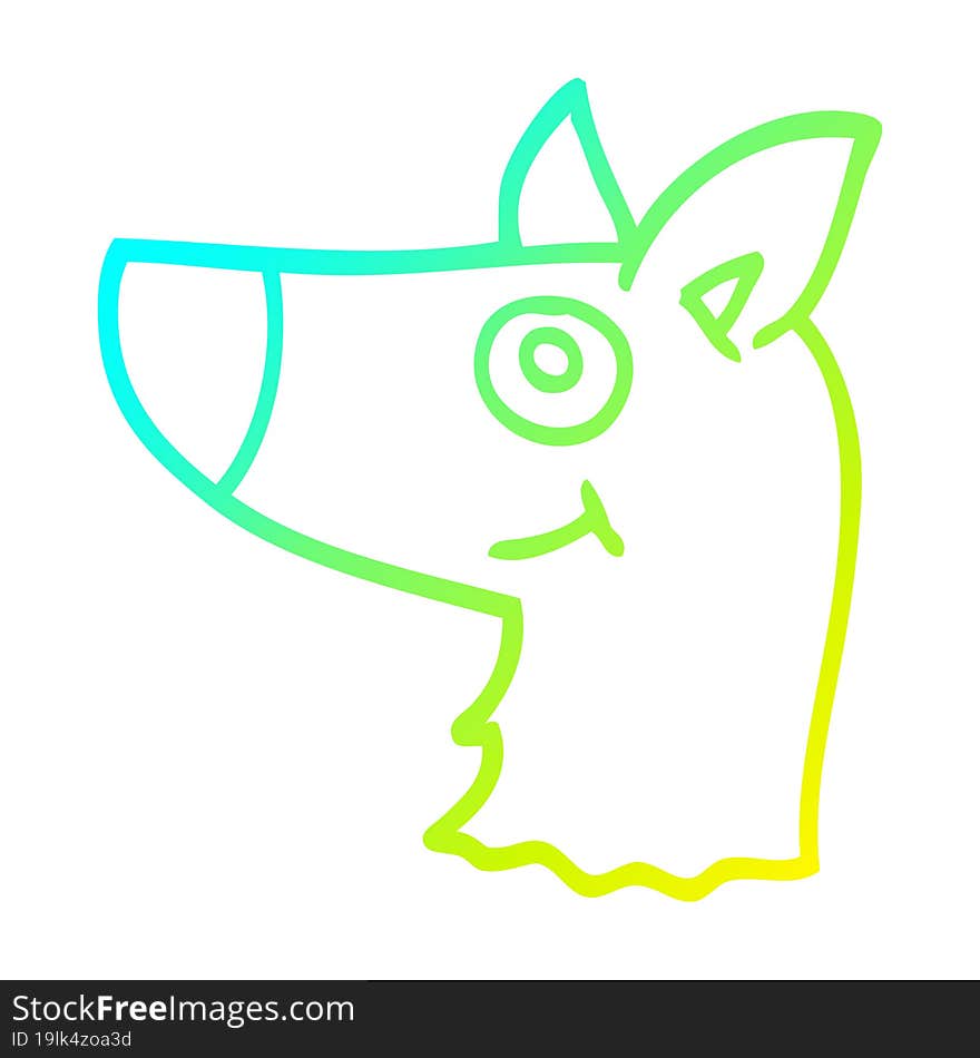 cold gradient line drawing of a cartoon happy dog face