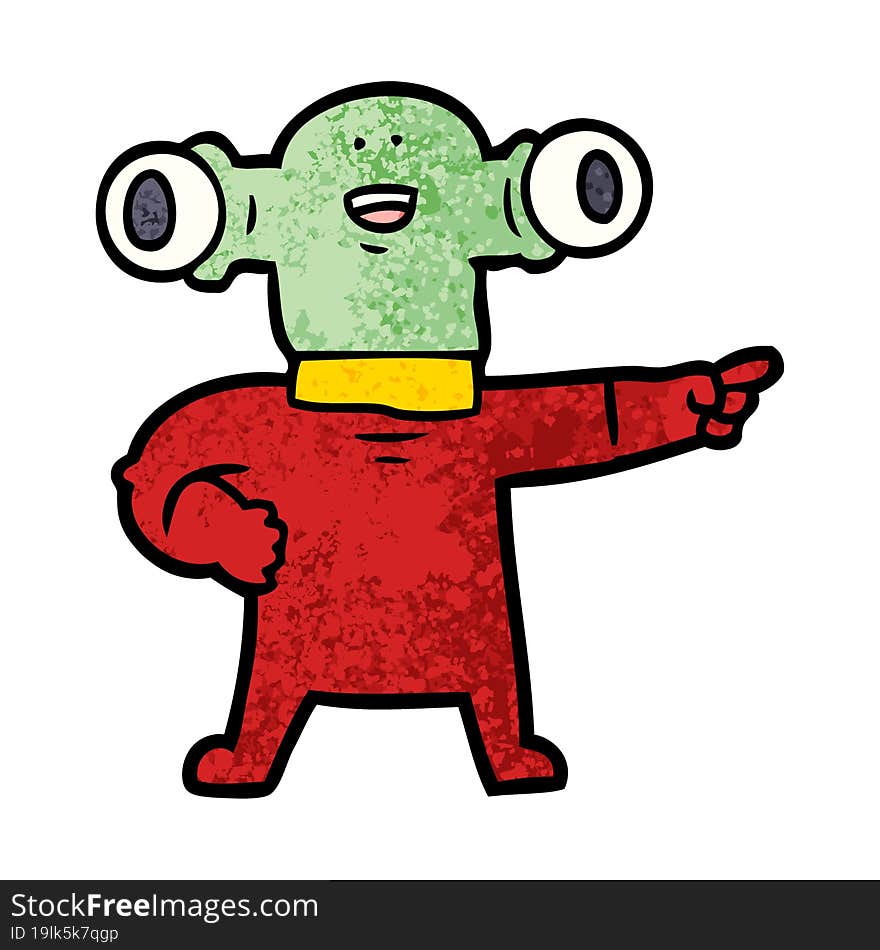 friendly cartoon alien pointing. friendly cartoon alien pointing