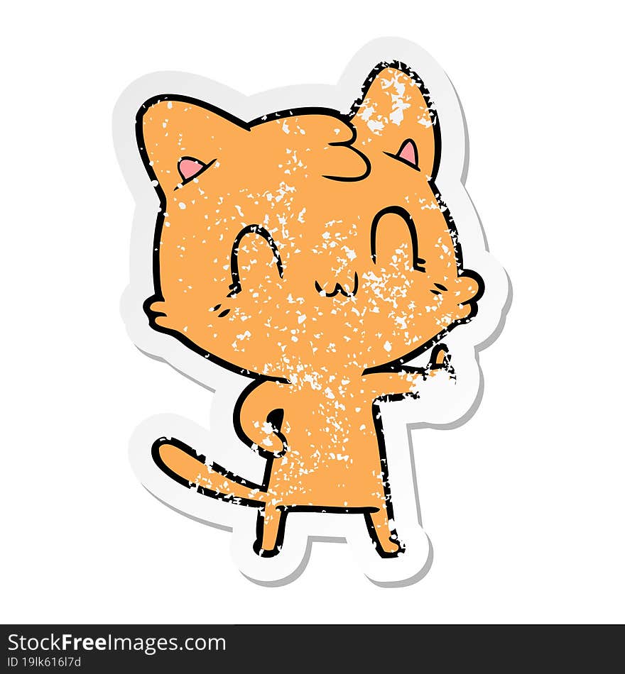 distressed sticker of a cartoon happy cat