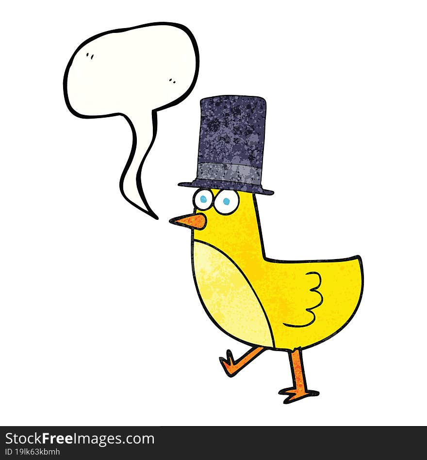 speech bubble textured cartoon bird wearing hat