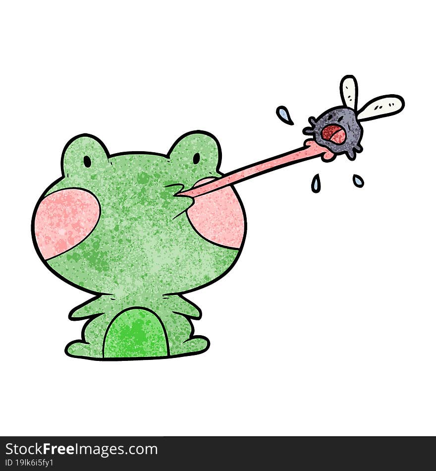 cute cartoon frog catching fly with tongue. cute cartoon frog catching fly with tongue