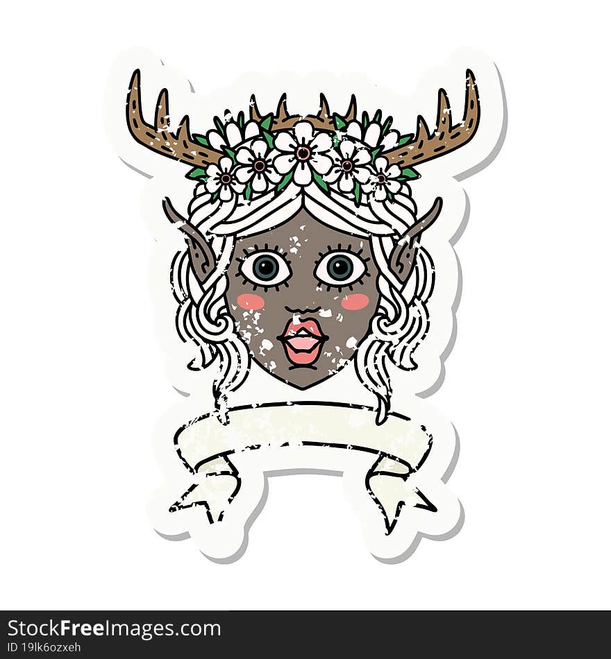 Retro Tattoo Style elf druid character face with banner. Retro Tattoo Style elf druid character face with banner