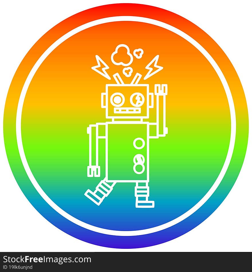 malfunctioning robot circular icon with rainbow gradient finish. malfunctioning robot circular icon with rainbow gradient finish