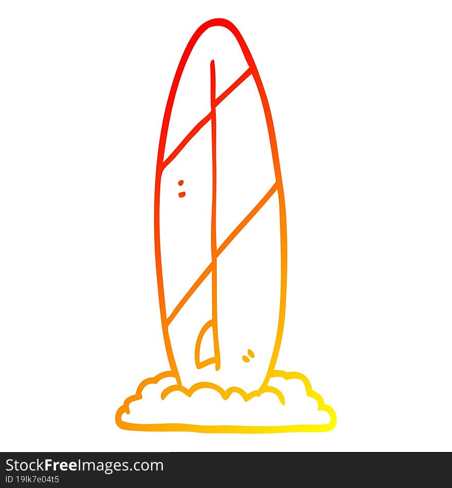 warm gradient line drawing of a cartoon surf board