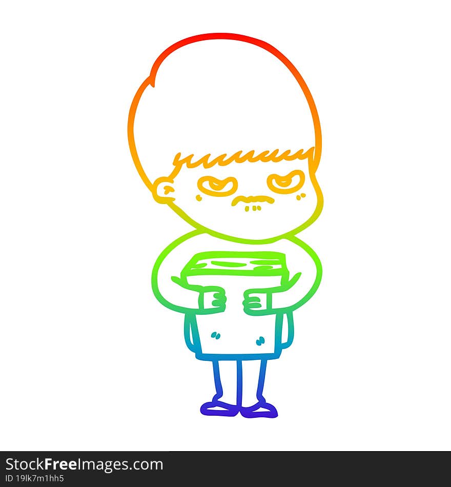 Rainbow Gradient Line Drawing Annoyed Cartoon Boy