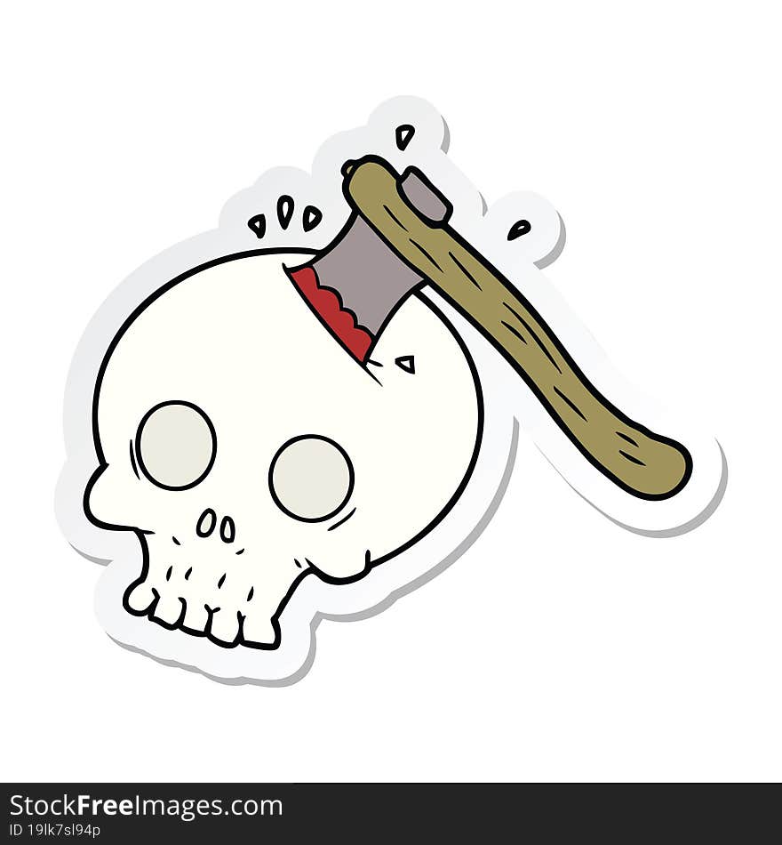 sticker of a cartoon axe in skull