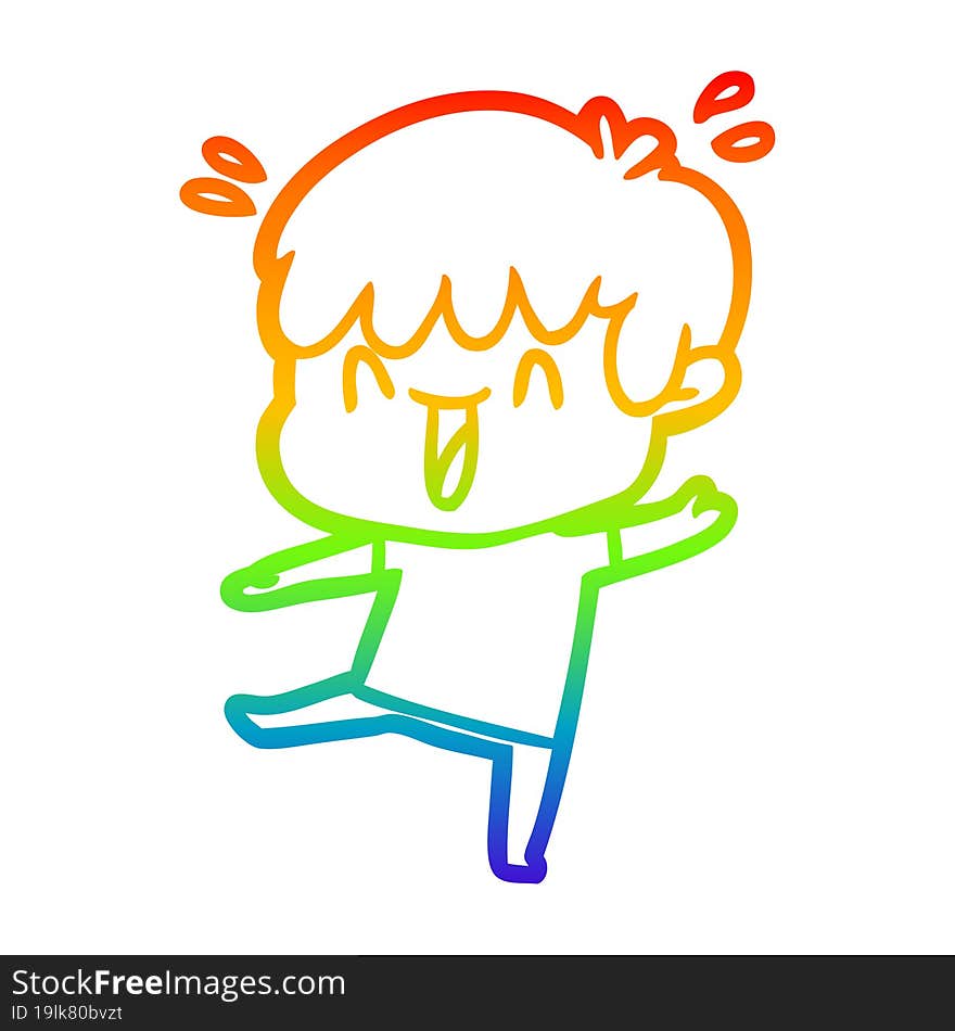 rainbow gradient line drawing of a cartoon laughing boy