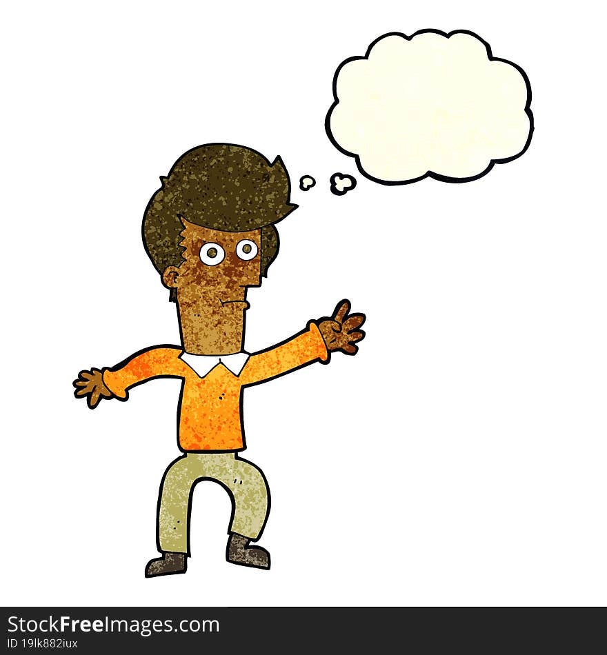 Cartoon Man Waving With Thought Bubble