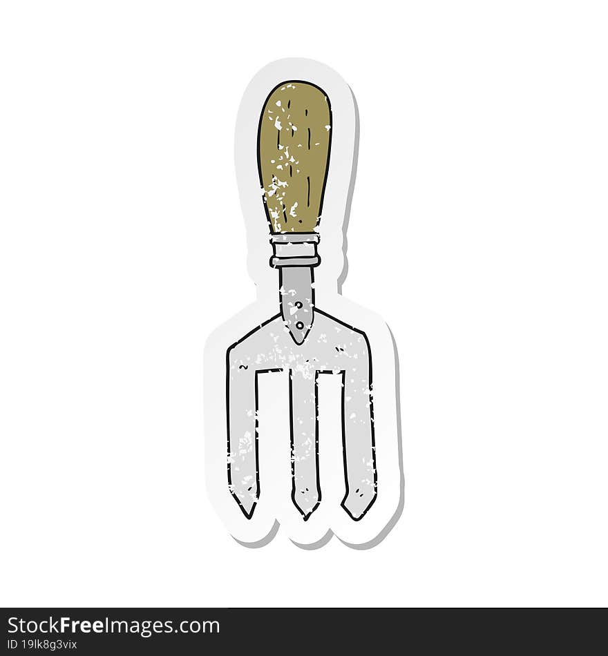 Retro Distressed Sticker Of A Cartoon Garden Fork