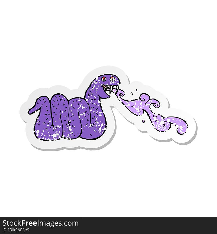 retro distressed sticker of a cartoon spitting snake