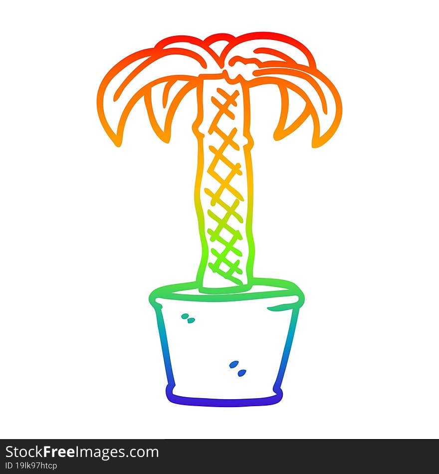 rainbow gradient line drawing cartoon potted plant