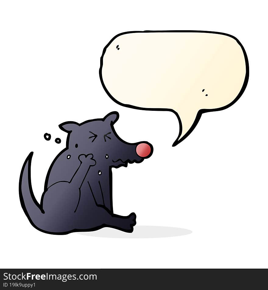 cartoon dog scratching with speech bubble