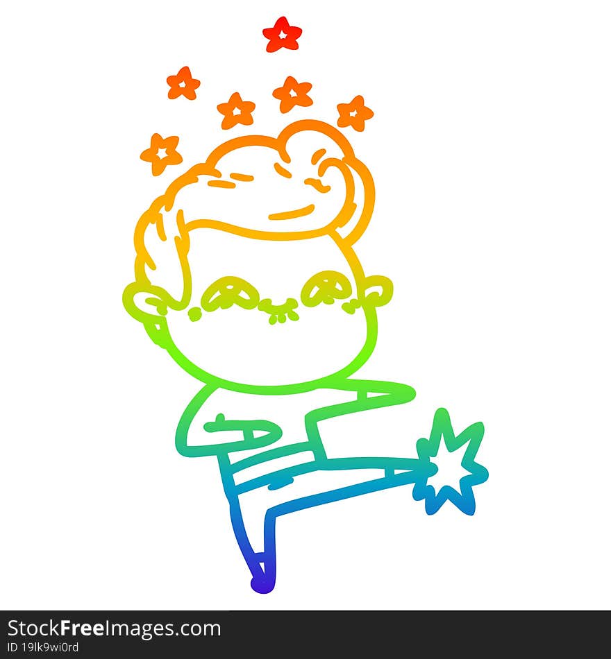 rainbow gradient line drawing of a cartoon excited man