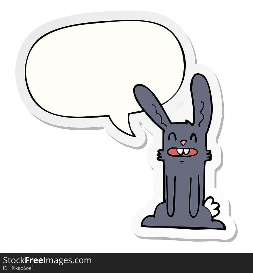 cartoon rabbit with speech bubble sticker. cartoon rabbit with speech bubble sticker