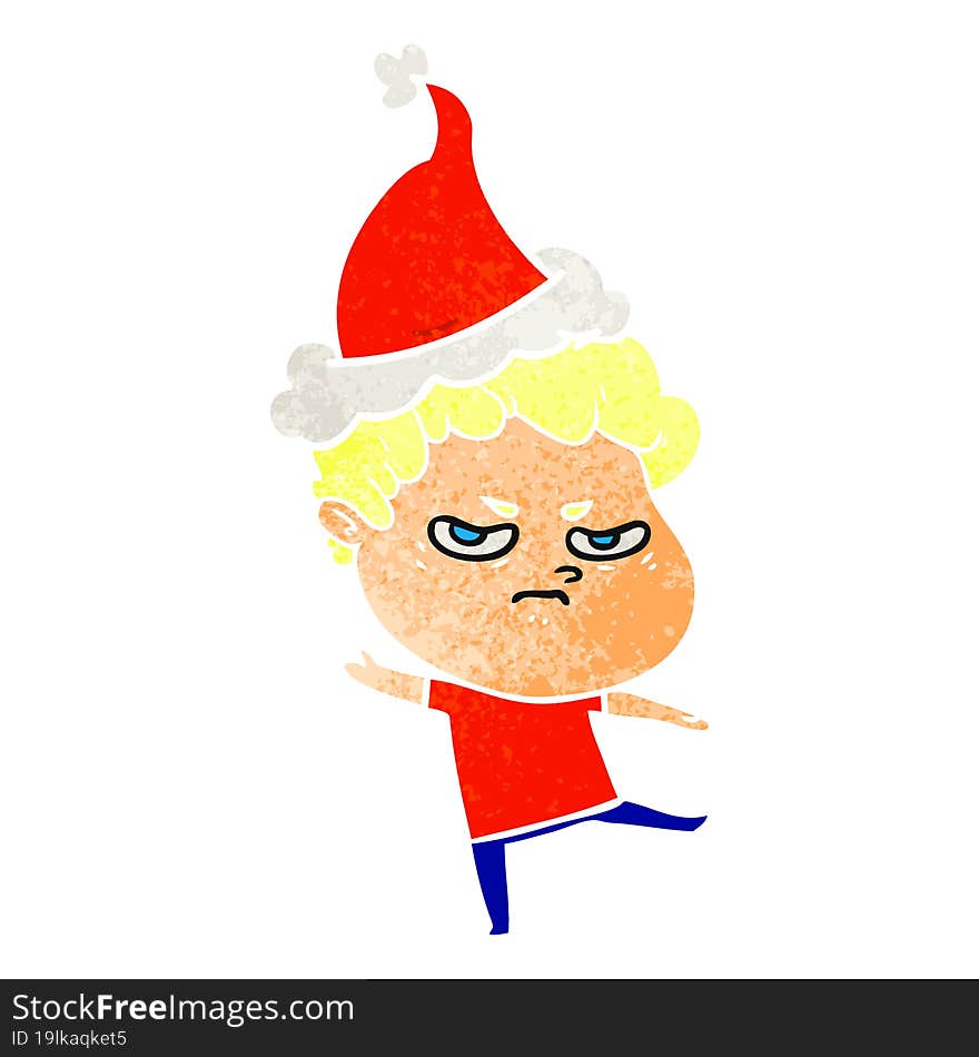 retro cartoon of a angry man wearing santa hat