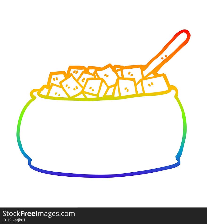 rainbow gradient line drawing cartoon sugar bowl