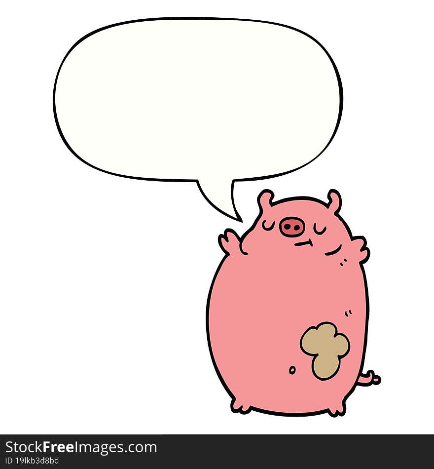 cartoon fat pig and speech bubble