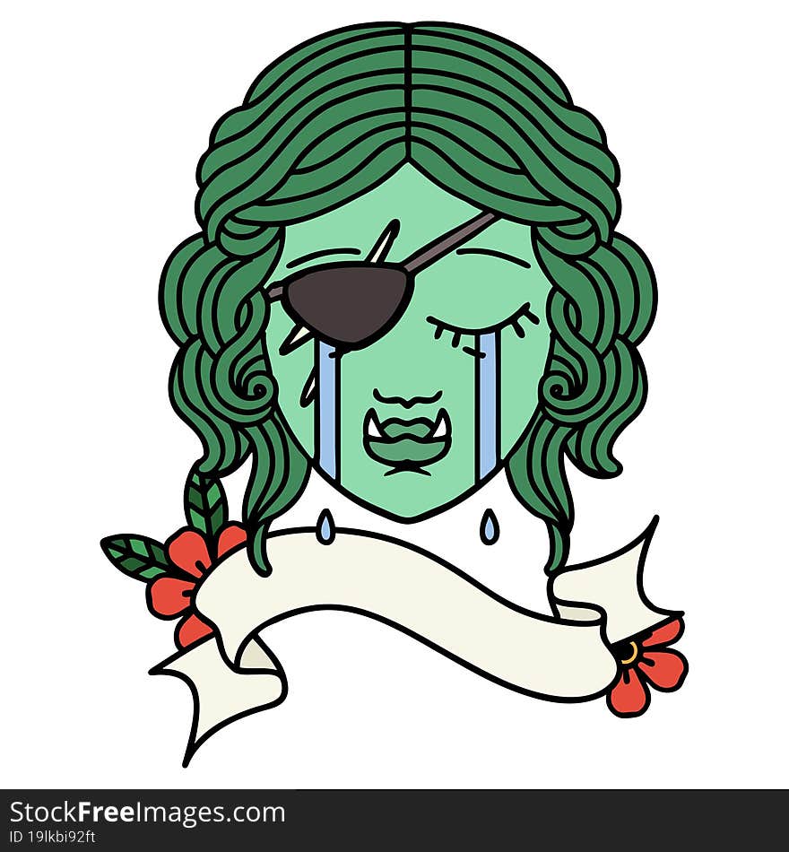 Retro Tattoo Style crying orc rogue character face. Retro Tattoo Style crying orc rogue character face