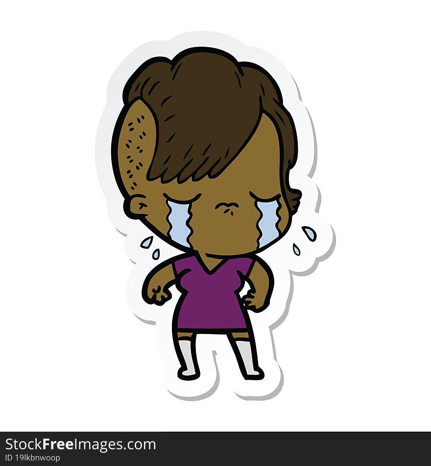 sticker of a cartoon crying girl