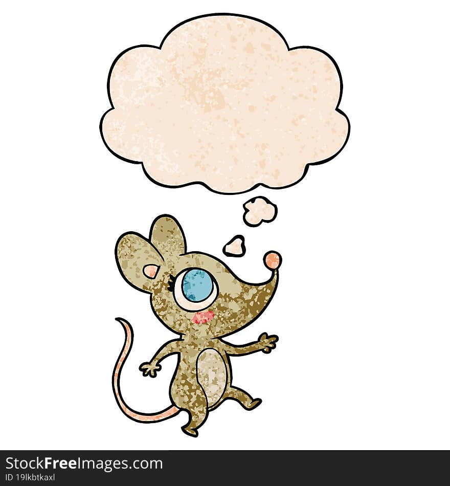 cartoon mouse with thought bubble in grunge texture style. cartoon mouse with thought bubble in grunge texture style