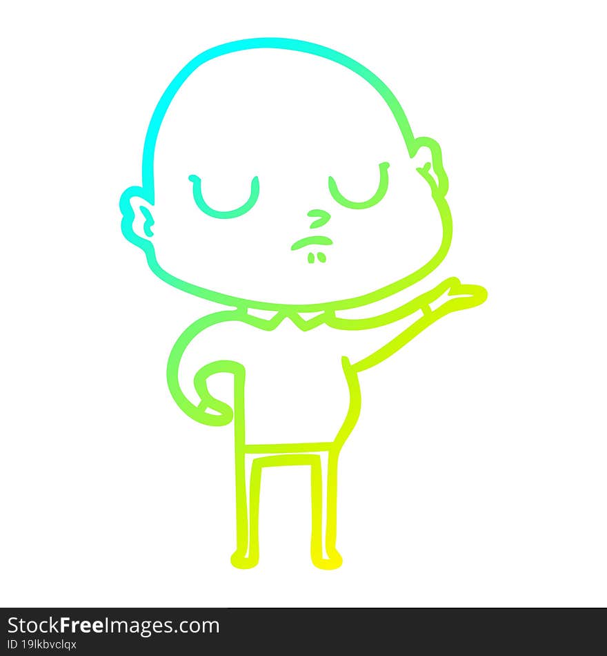 cold gradient line drawing of a cartoon bald man