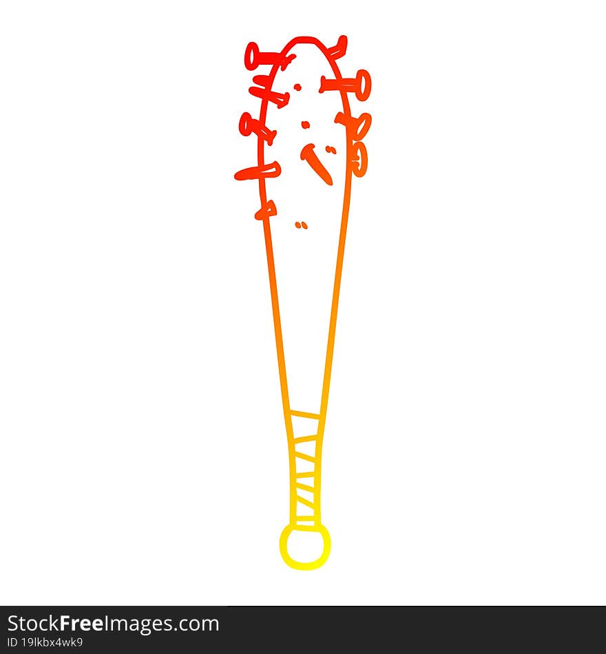 warm gradient line drawing cartoon bat with nails in