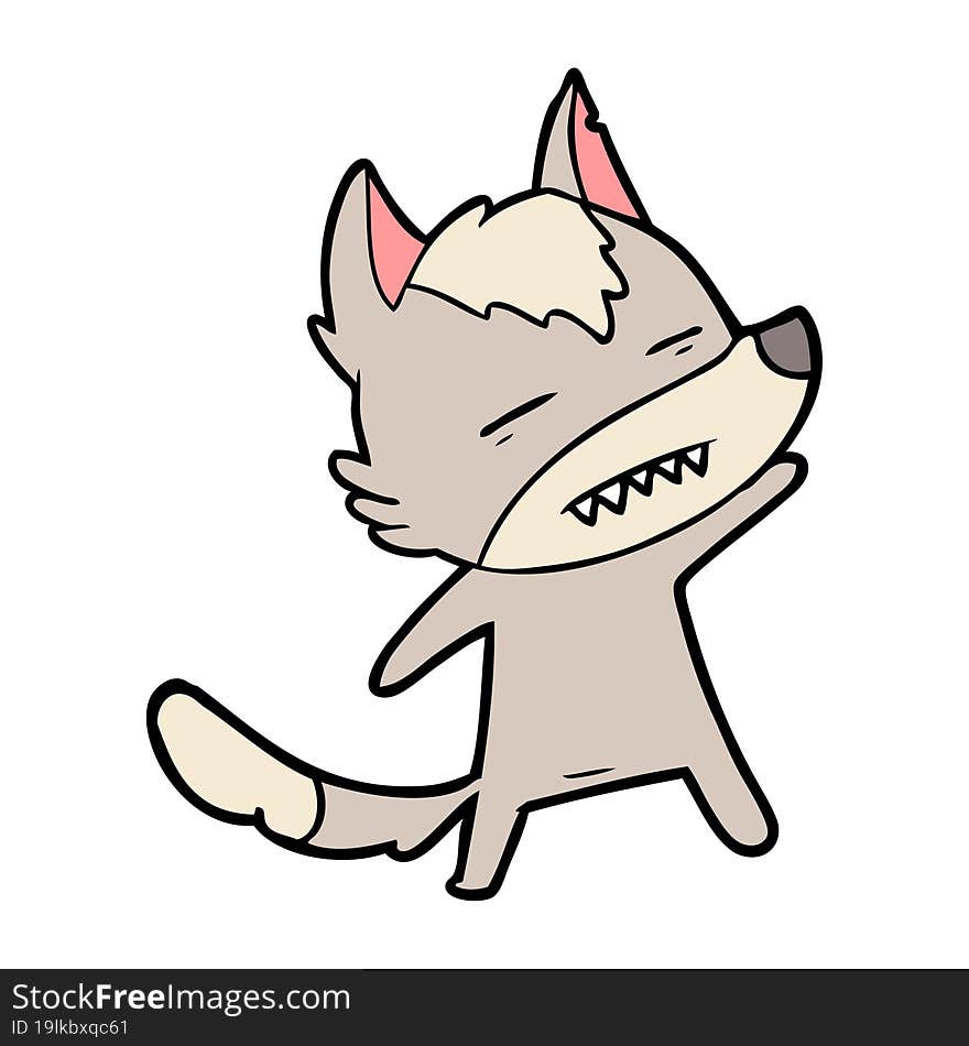 cartoon wolf showing teeth. cartoon wolf showing teeth