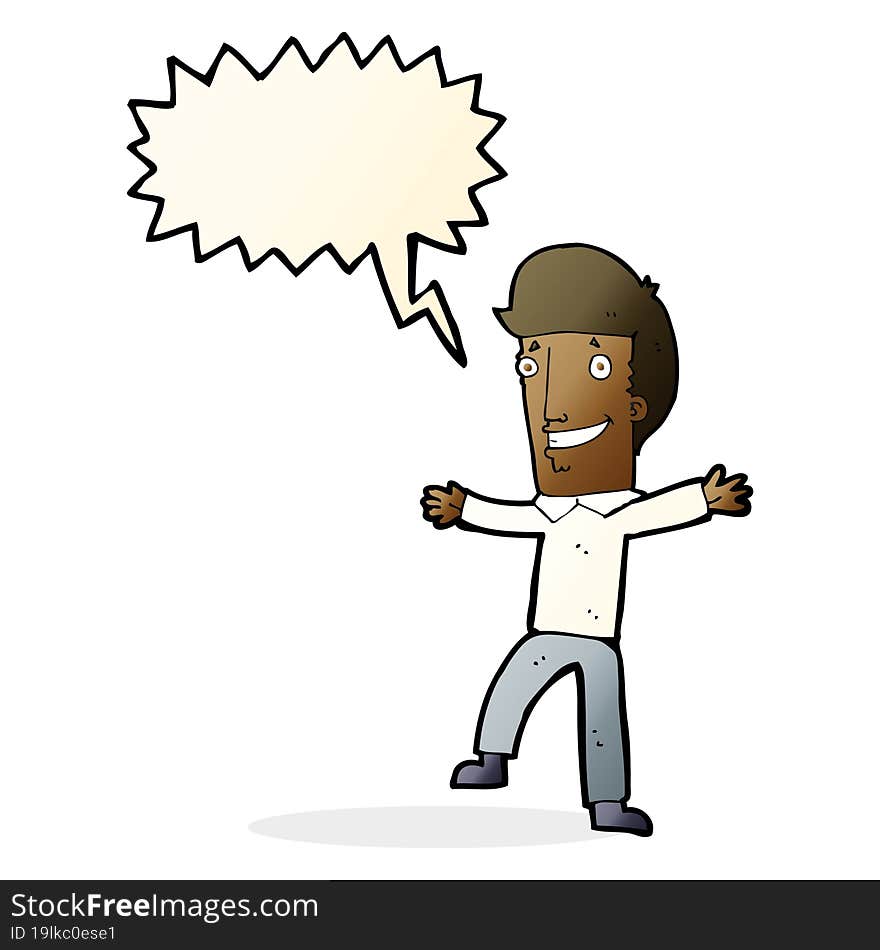 cartoon happy man with speech bubble