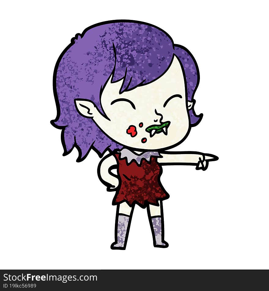 cartoon vampire girl with blood on cheek. cartoon vampire girl with blood on cheek