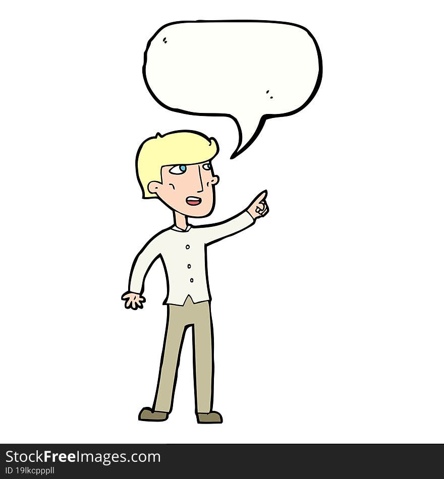 Cartoon Man Pointing With Speech Bubble