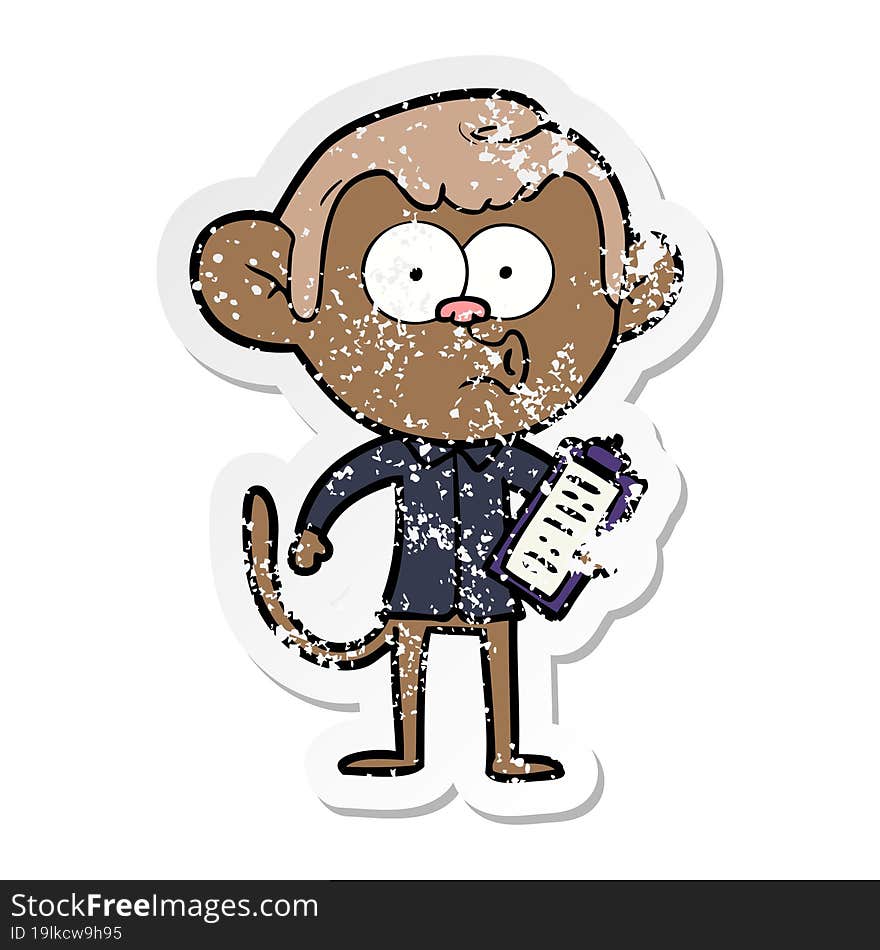 distressed sticker of a cartoon salesman monkey