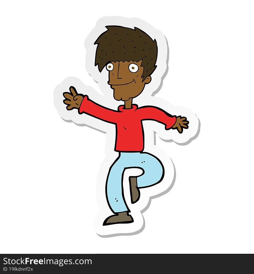 sticker of a cartoon happy man dancing