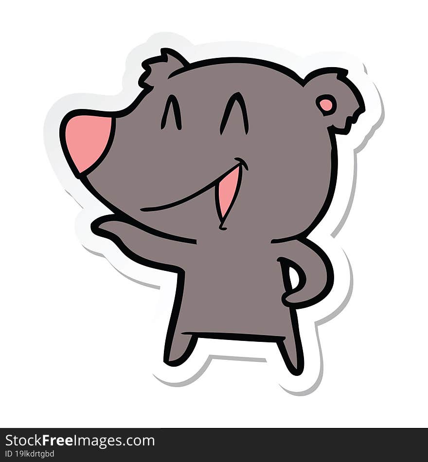 sticker of a laughing bear cartoon