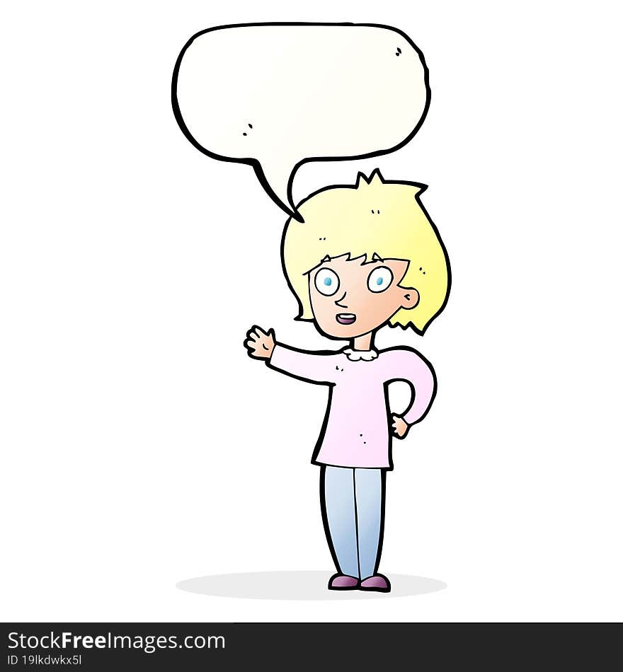 cartoon happy woman with speech bubble