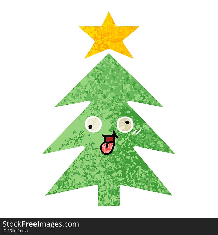 retro illustration style cartoon christmas tree