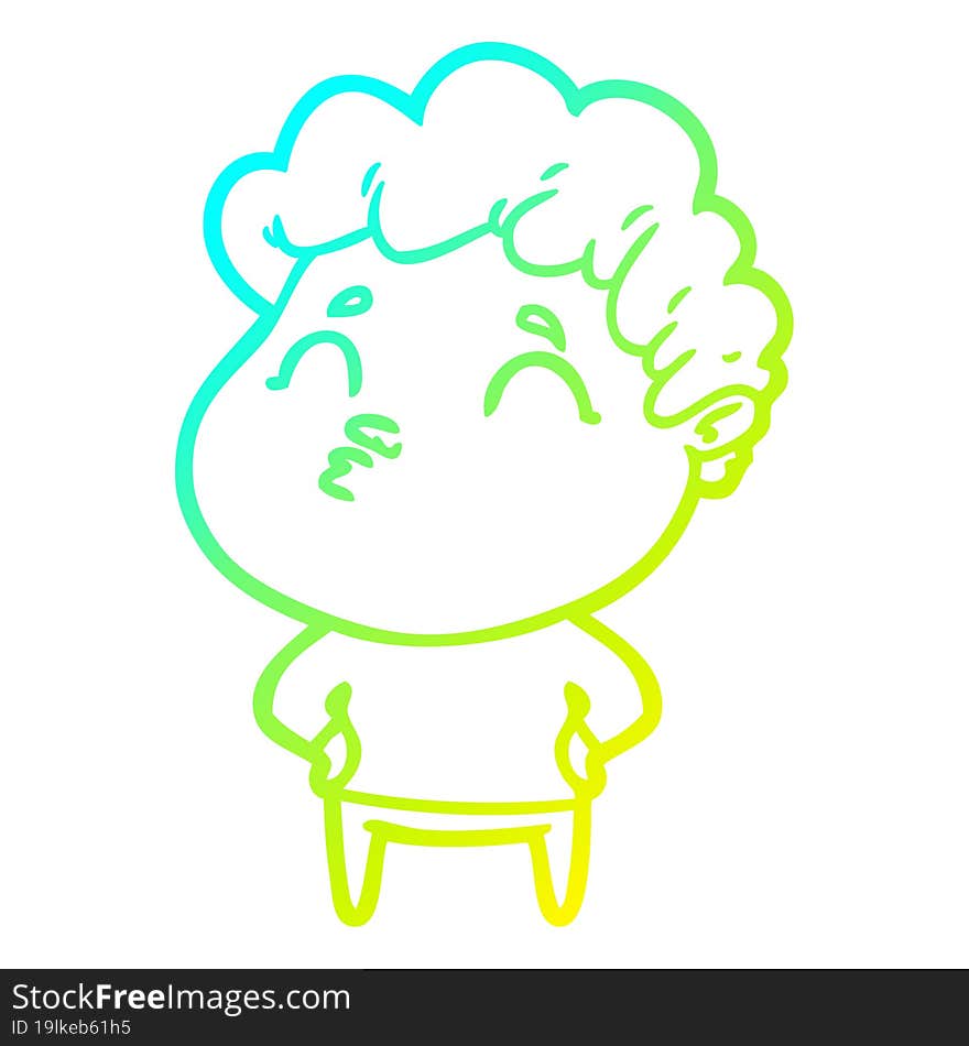 cold gradient line drawing cartoon man pouting